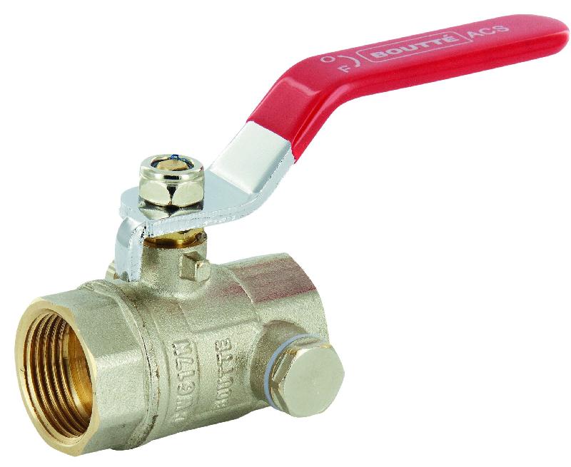 Vanne 1/4 de tour en laiton - double femelle F15/21 x F15/21 - manette droite avec purge - Réf. 719384 - Marque Boutté_1