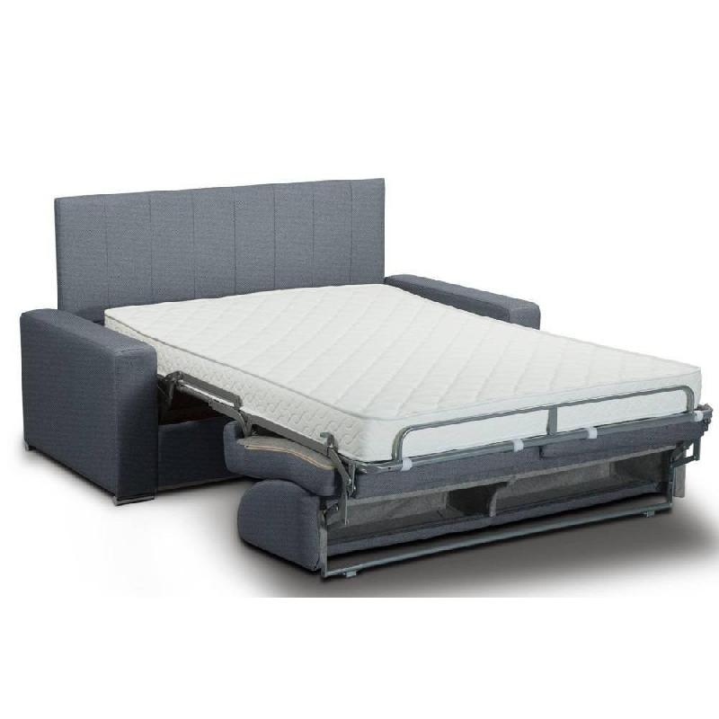 Canapé-lit Normandie CanapExpress - Lattes, matelas mémoire 22 cm, tête de lit intégrée, tweed bleu_1