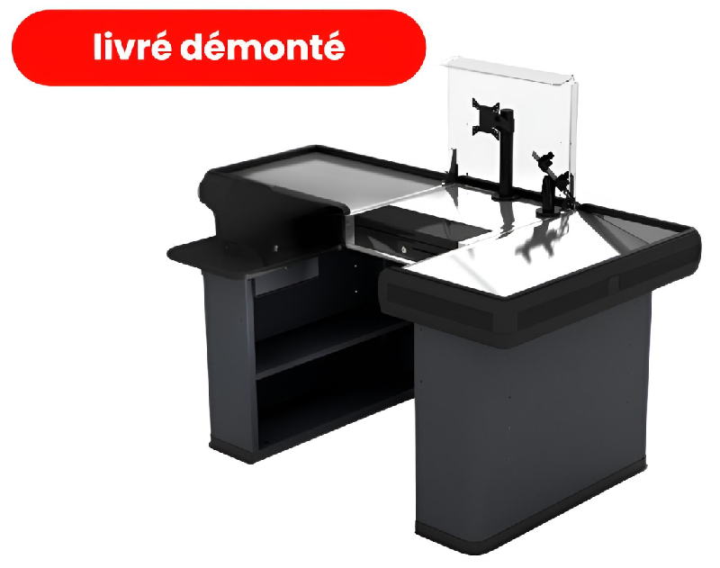 Meuble de caisse 1800 prestige à monter - Tiroir caisse - Support Écran - Protection plexi - Coloris Gris RAL 7016_1