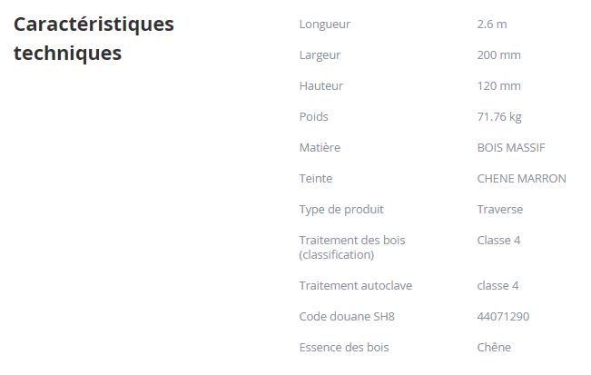 3610498 - Traverse paysagère chêne - Point P - 2,60 m - 120x200 mm - Classe 4 - Margaritelli Fontaines_1