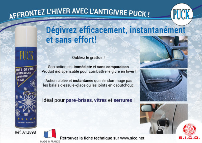 Anti-givre degivrant neige et givre sur surfaces traitees puck king aerosol de 300 ml_1