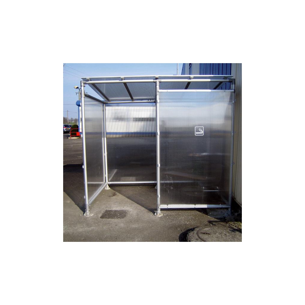 Abri fumeurs - structure en aluminium - bardage en polycarbonate alvéolaire - banc assis-debout - dimensions 2,52 x 1,86 m_1