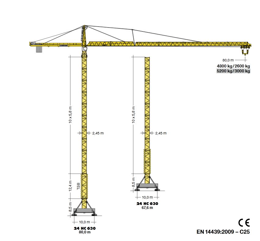 630 ec-h 50 litronic high-top grue à tour - liebherr - hauteur max. Sous crochet 80,00 m - capacité de levage max. 50 000 kg_1