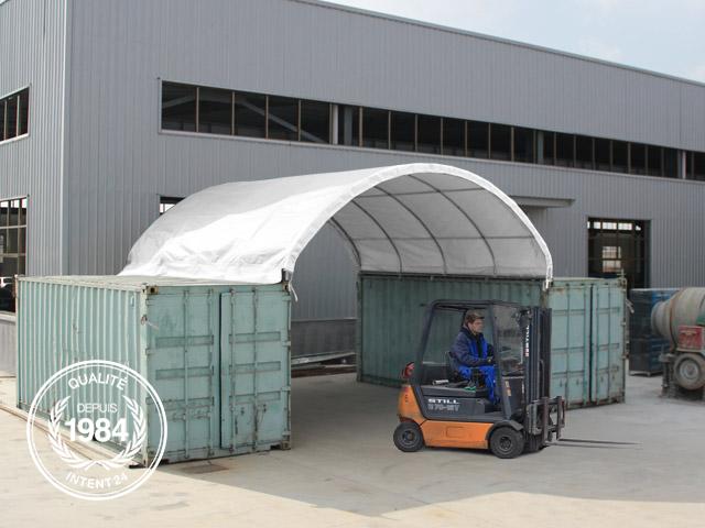 Abri tunnel de stockage en acier - couverture PVC 720 g/m² - 6.05 x 8 x 3 m - monté sur containers_1