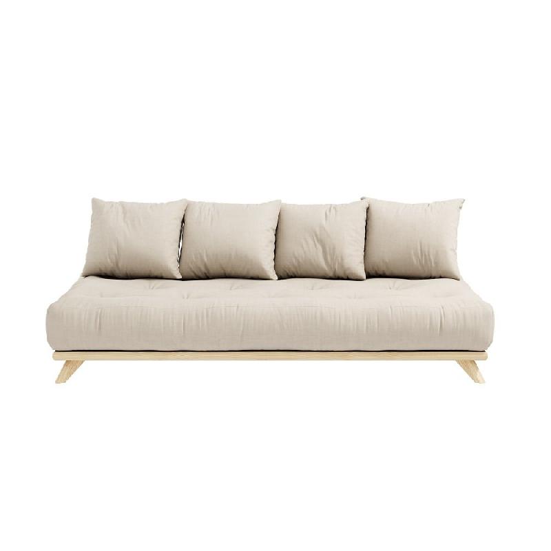 Canapé convertible futon Senza - Pin naturel - Beige - Couchage 90x200 cm - Matelas épais 15 cm - Marque Karup_1