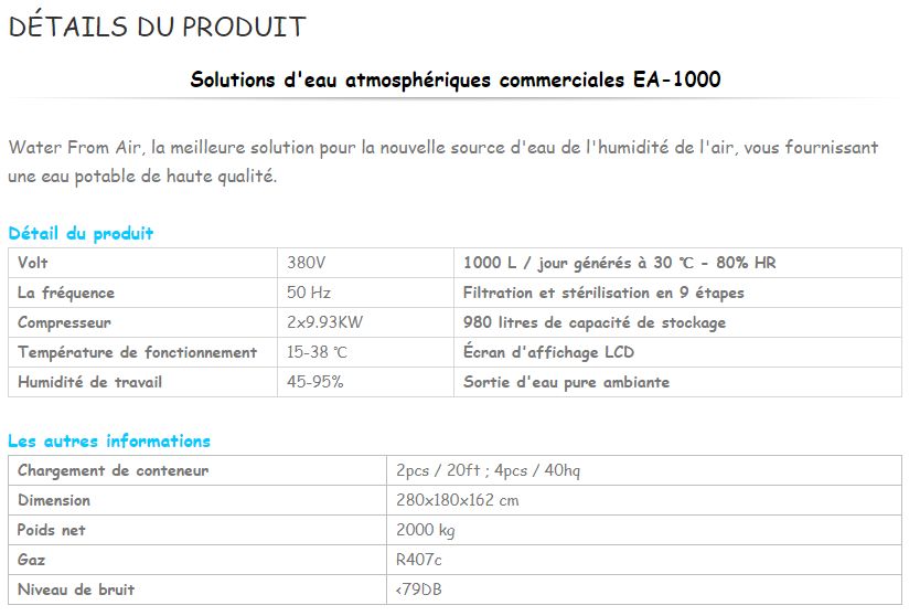 Ea-1000 - fontaines à eau atmosphériques - accair water - capacité de stockage: 980 l_1