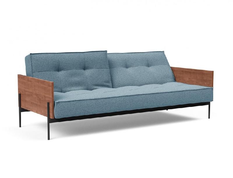 INNOVATION LIVING - Canapé-lit SPLITBACK LAUGE convertible 115x210 cm - Tissu Mixed Dance Light Blue - Accoudoirs noyer_1
