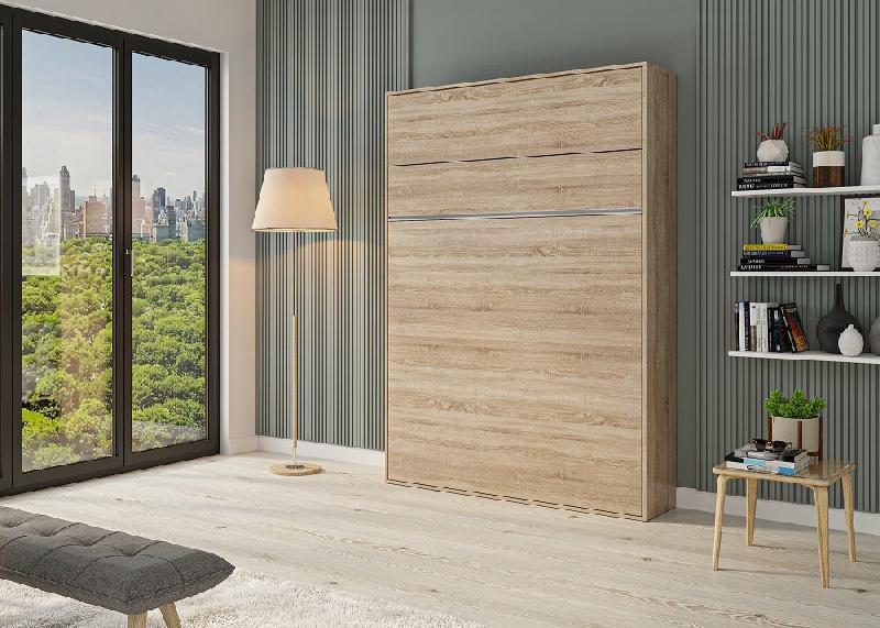 Armoire lit escamotable Genius chêne - ouverture assistée - couchage 140x200 cm - gain de place_1