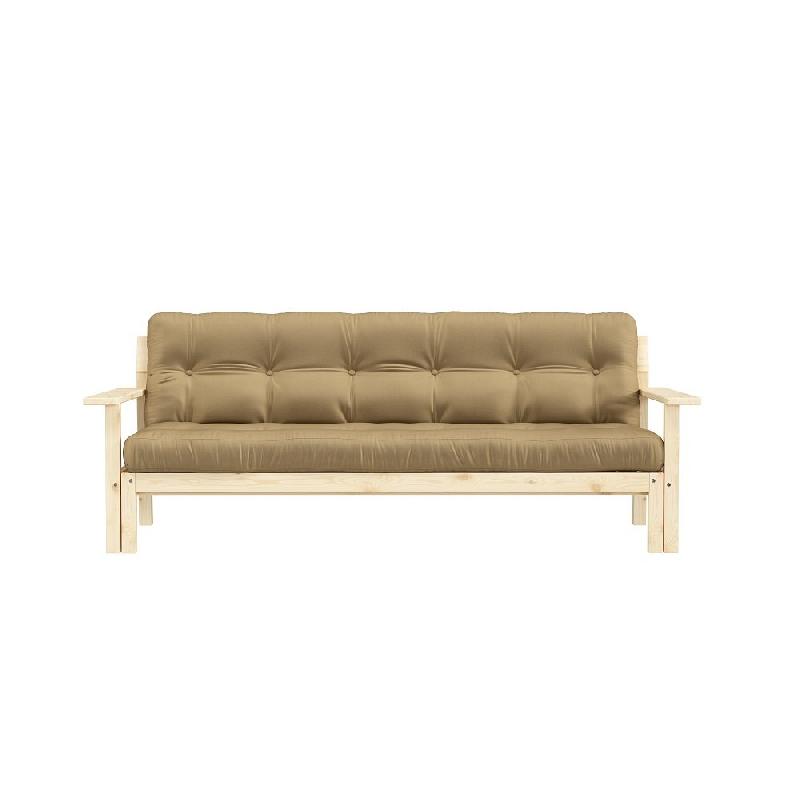 Canapé convertible futon UNWIND - Pin naturel beige blé 130 x 190 cm - Style scandinave et rétro_1