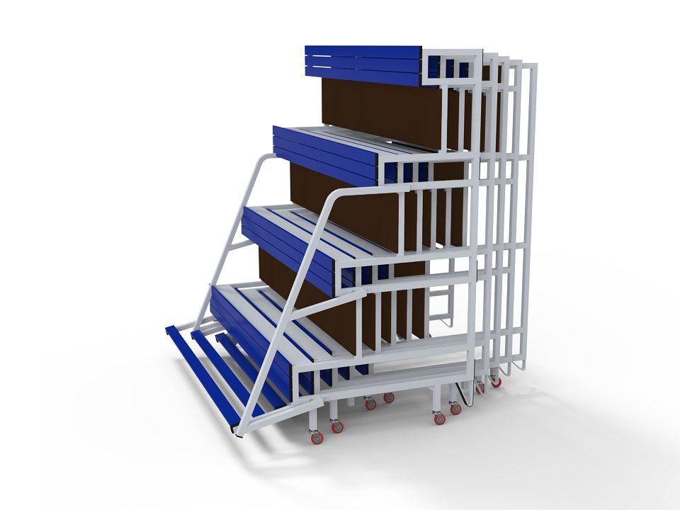 Tribune mobile emboîtable Prémium 4 rangs - capacité 62 spectateurs - garde-corps inclus - modèle S35540_1