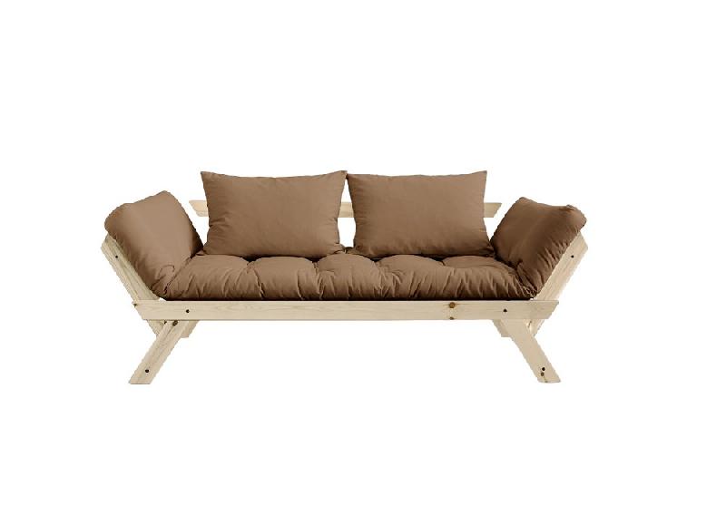 Banquette méridienne convertible futon BEBOP - Pin naturel - Coloris mocca - Couchage 75x200 cm_1