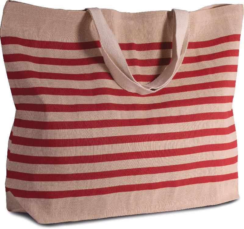 Grand sac fourre-tout en toile juco - avec soufflet et anses contrastées - Réf: KI0228 - Marque Kimood_1