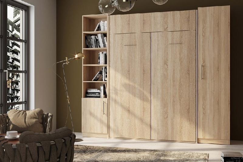 Composition Lit Escamotable Dynamo Chêne - Couchage 140 x 200 cm avec Rangements Intégrés et Ouverture Assistée_1