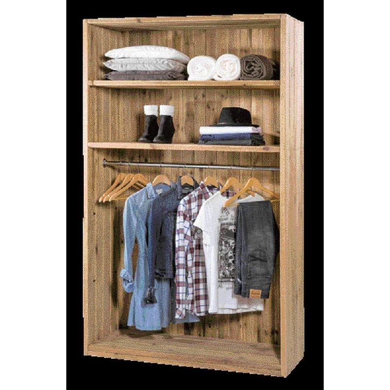 Armoire Westside en pin massif vieilli - 2 tablettes, 1 penderie - L120xP45xH200cm_1