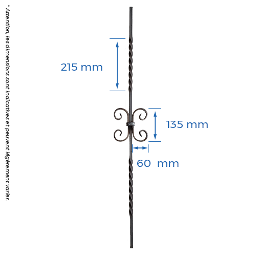 Barreau carré 12mm avec volutes et double torsades H.950 x L.140 mm_1