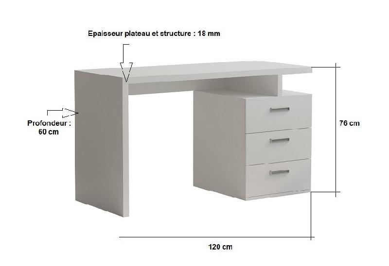 Bureau droit RUBY 3 tiroirs blanc mat - Plateau 120 x 60 cm - Design contemporain_1