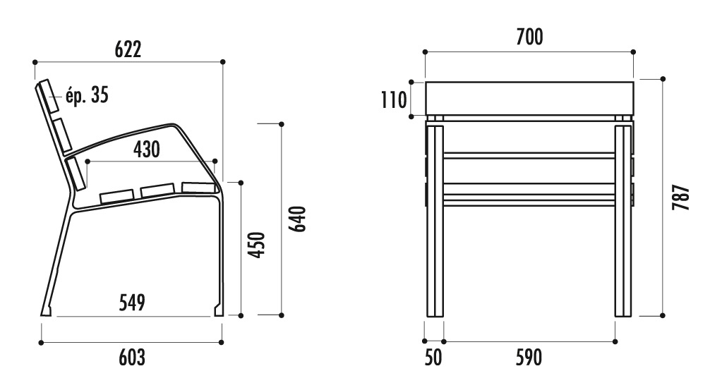 Fauteuil MODO 08 - 5 lames ou 6 lames - Banc public_1