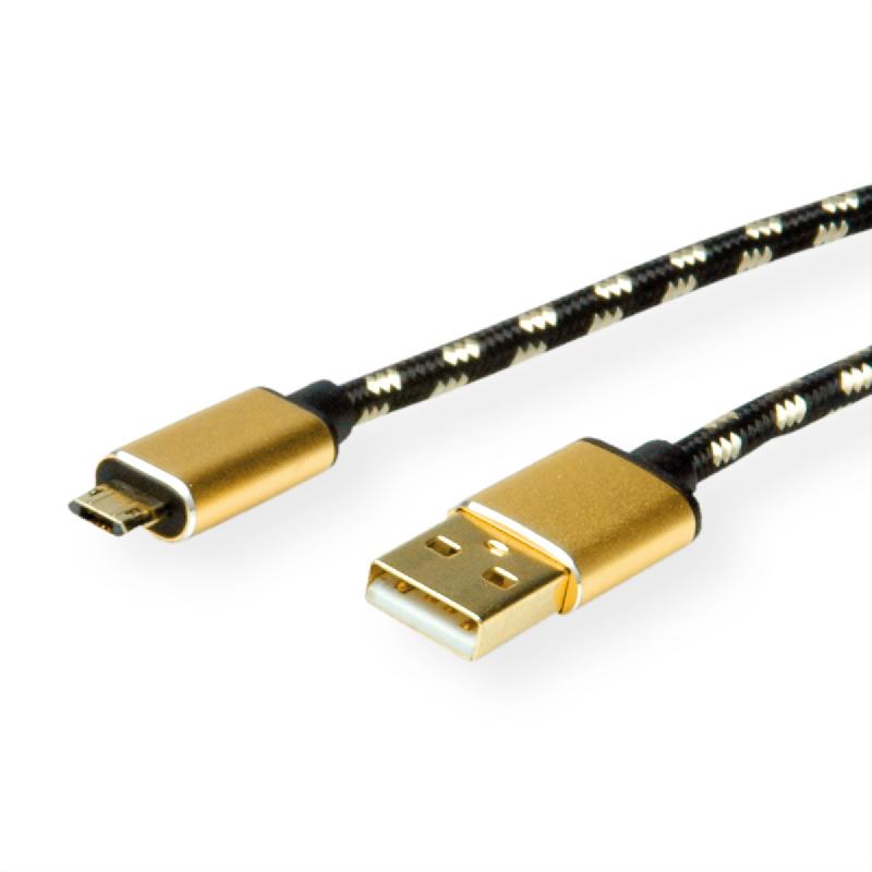 ROLINE GOLD Câble USB 2.0, USB A mâle - Micro USB B mâle réversible, 0,8 m_1