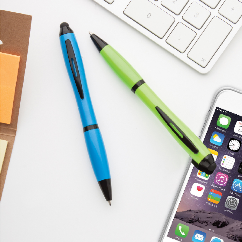 Stylo à bille stylet en plastique - encre bleue - attributs noirs_1