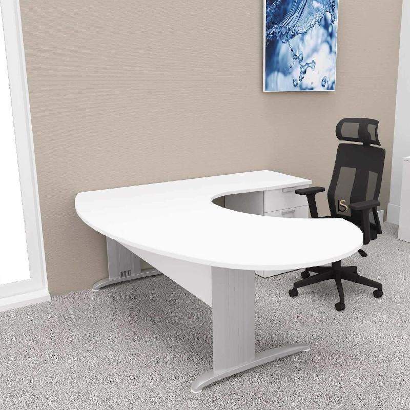 Bureau ergonomique et caisson intégré Sigma - Mobel Linea - 200, Alu, Blanc, Droite, 3 tiroirs_0