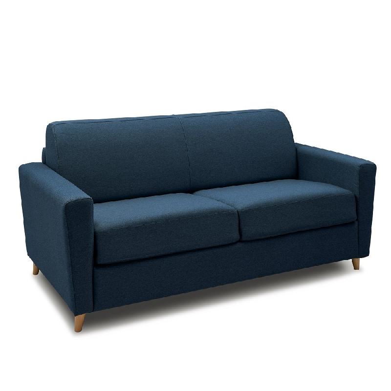 Canapé convertible express VIRGOLA - Matelas 16 cm - Sommier métal 120 cm - Tissu tweed bleu - Design scandinave_1