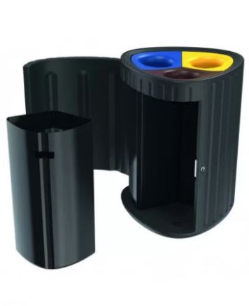 Corbeille Roma - Polyéthylène Noir - Tri Sélectif - 3 x 60 Litres - Traitée anti-UV et 100% recyclable_1