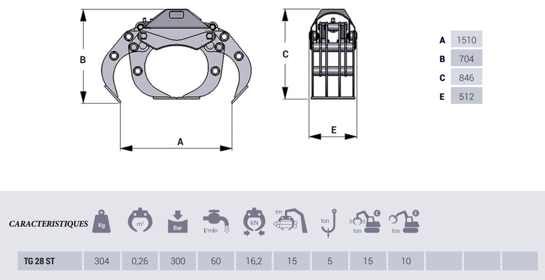 Grappins d'enrochements TG28 ST - Intermercato - ouverture 1,51 m, poids 304 kg, pour pelles jusqu'à 15t_1