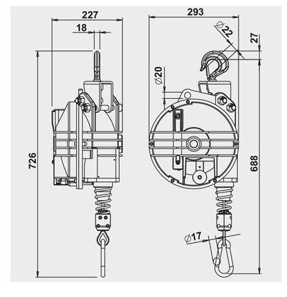 Équilibreur enrouleur 9431G-9433G - câble inox, corps aluminium et caoutchouc, capacité 15 à 60 kg_1