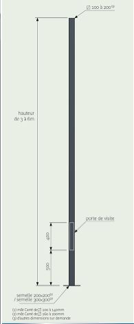 Mât d'éclairage public carré / hauteur 3 - 6 m / en acier galvanisé / diamètre de base 200 - 300 mm_1