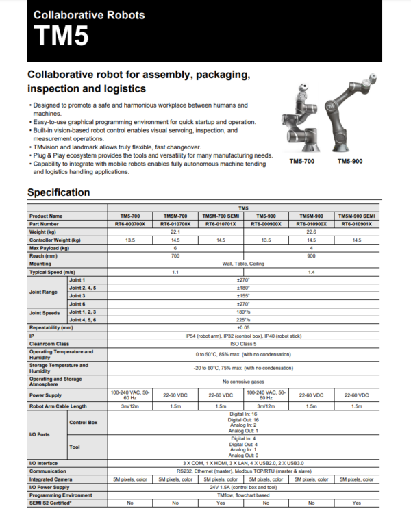 ROBOT COLLABORATIF COBOT 6 AXES INDUSTRIEL OMRON TM5-700_1