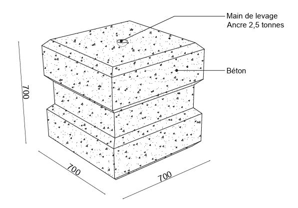 Bloc béton anti-intrusion - BLOCLEST 700 - lestage 850 kg - 700x700x700 mm_1