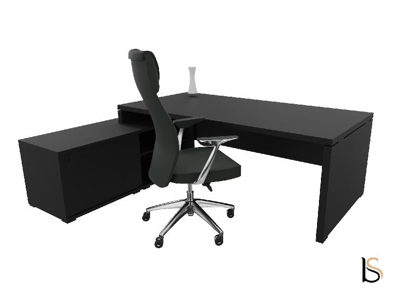 Bureau monochrome TAK avec rangement intégré - Mobel Linea - 185, Gauche, Noir_2