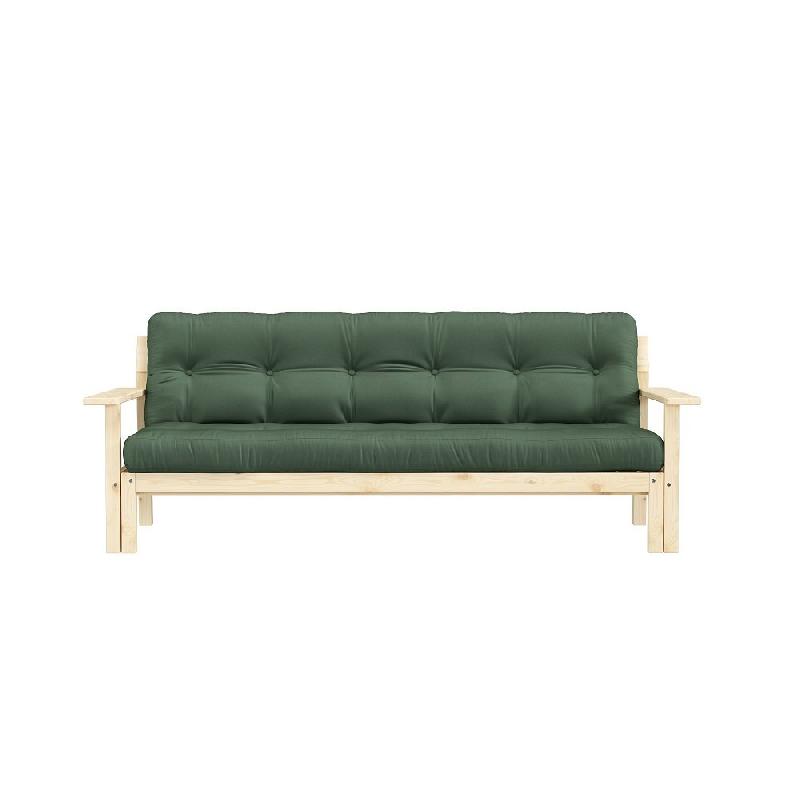 Canapé convertible futon UNWIND - Pin naturel - Coloris vert olive - Couchage 130 x 190 cm_1