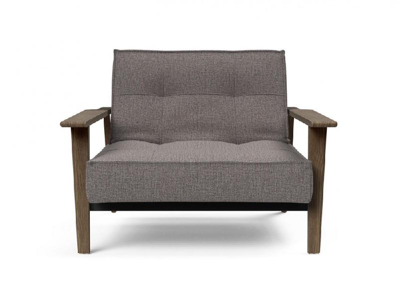 Fauteuil design convertible Splitback Frej Mixed Dance Grey - Innovation Living - Lit 90x115 cm avec accoudoirs en chêne fumé_1