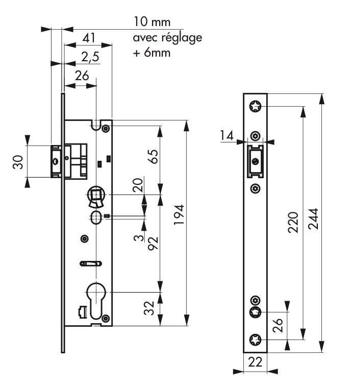 Serrure encastrable pour porte d'entrée - Bec de cane - Axe 26 - Longueur 41 cm - THIRARD_1