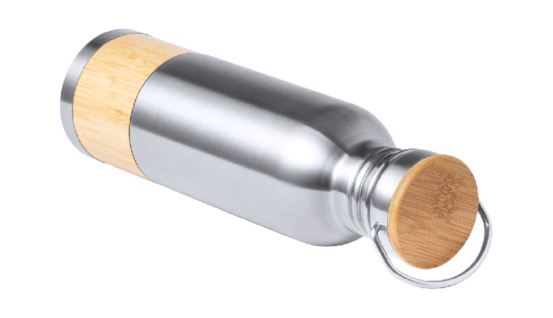 Gourde en acier inoxydable - incrustation et couvercle en bambou - 750 ml_1