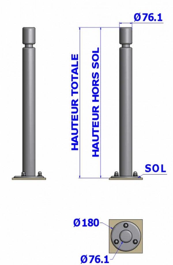 42.11-91 - Potelets fixes sur platine - Hauteur hors-sol 0,90m - Gorge Ø76mm_1