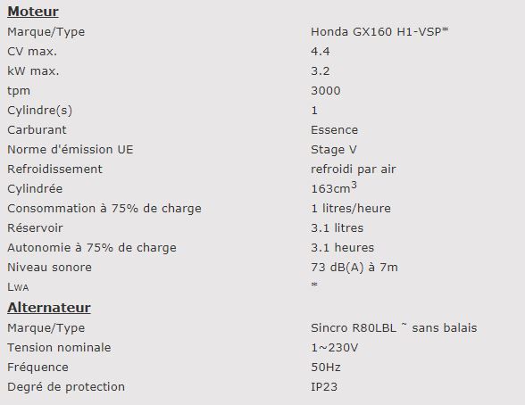 Ep2500-en1 - sa0950260 - Groupe électrogène Europower - 2.2 kVA max - Moteur essence Honda refroidi par air_1