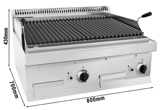 Grill à pierre de lave professionnel au gaz en acier inoxydable - 800 x 700 mm_1