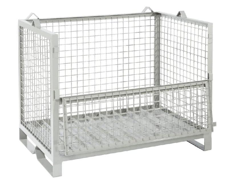 Palette métallique grillagée - caisses-palettes EPAL gerbables avec demi-portes et plancher bois optionnel_1