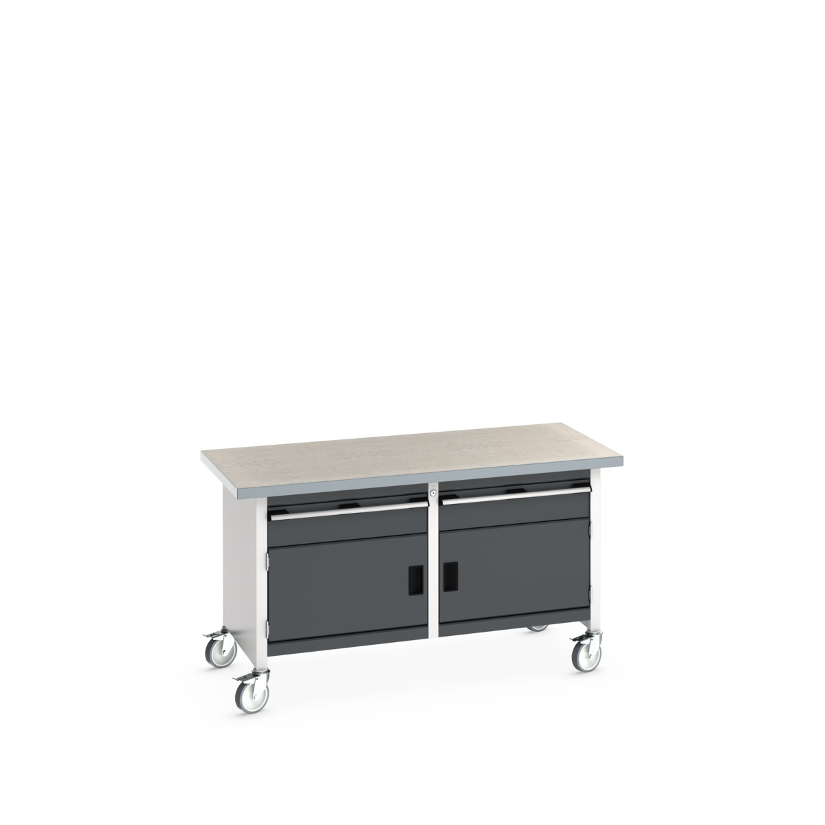 Établi monobloc mobile Cubio KW 1578-3.4 avec rangement - 2 compartiments à porte et 2 tiroirs - plateau lino_0