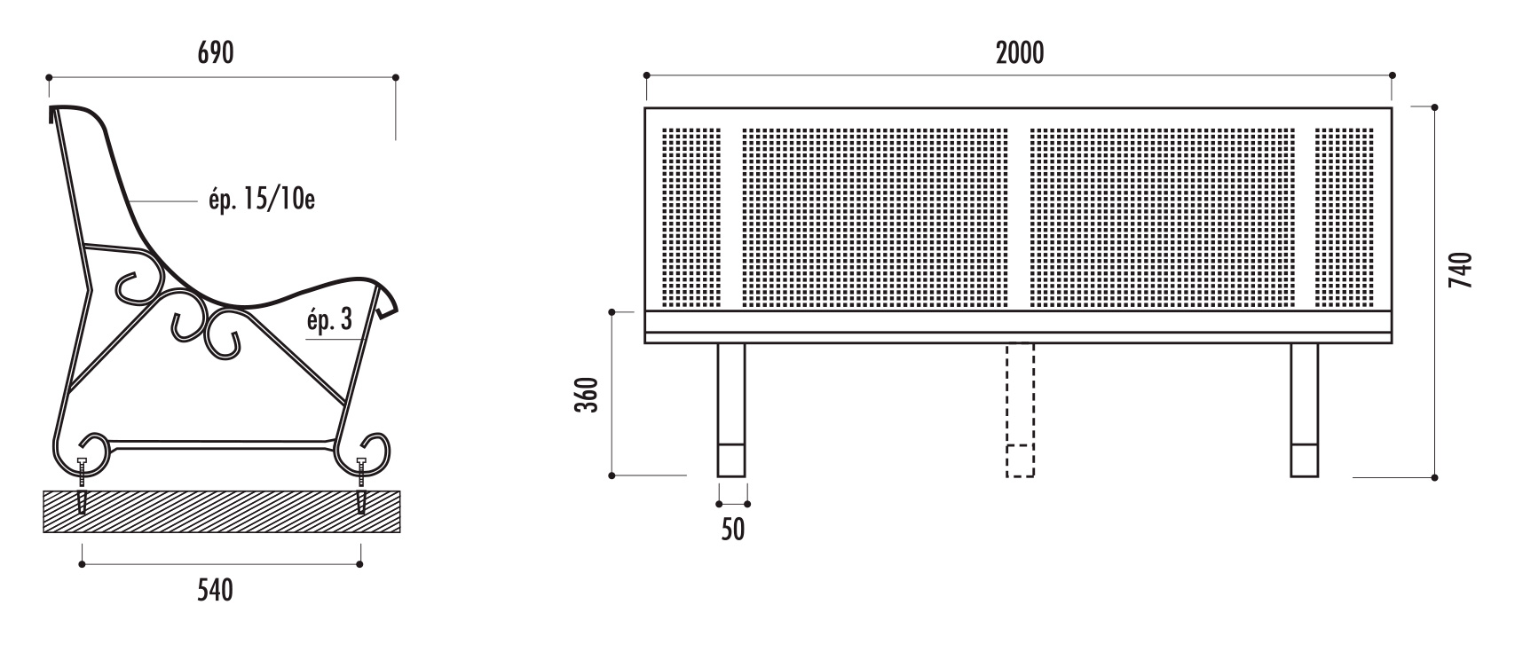 BANC DE VILLE EN TÔLE ACIER PERFORÉ MEXICO_1