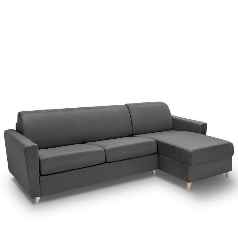 Canapé d'angle convertible express Virgola - 120 cm - Sommier à lattes - Matelas 16 cm - Tissu gris - Design scandinave_1