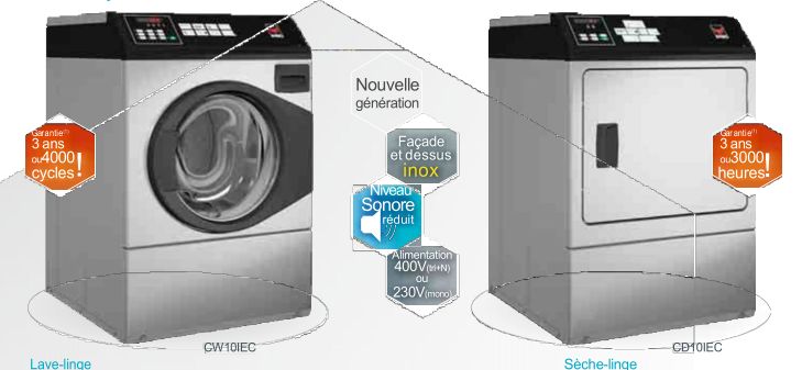 Ensembles de lavage-séchage professionnels 10kg CW/CD/CS - inox - programmation électronique - 1200 tr/min_1