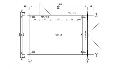 Garage simple bois hortensia 17 / 19.28 m² / toit double pente / porte battante / 5.54 x 3.48 x 2.56 m_1