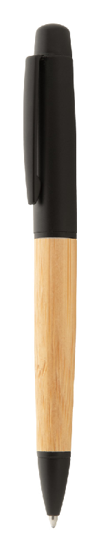 Stylo à bille élégant - métal noir et bambou - encre bleue - livré avec étui en bambou_1