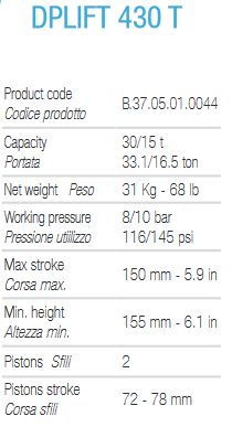 Dplift 430 T - Crics de fosse Dino Paoli - Capacité 30/15T - Poids 31 kg_1