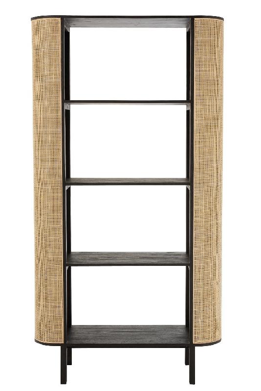 Étagère RARY en bois exotique noir et rotin naturel - 4 planches - Style classique et design_1