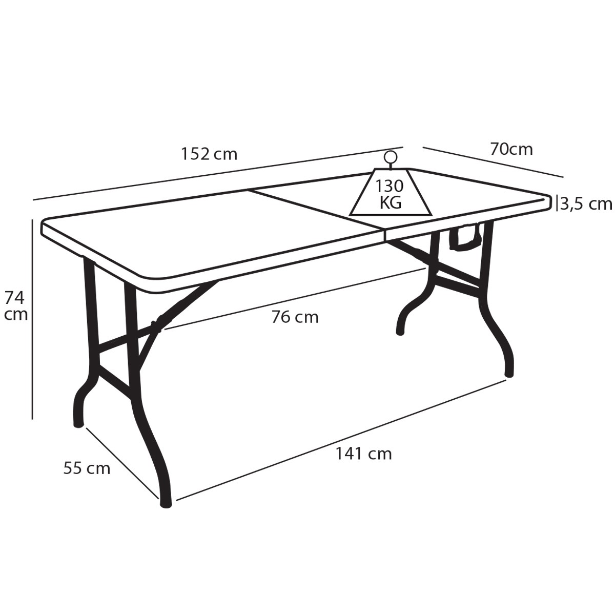 Table pliante portable 152 cm - 6 places - PEHD - usage intérieur/extérieur - charge 120 kg_1