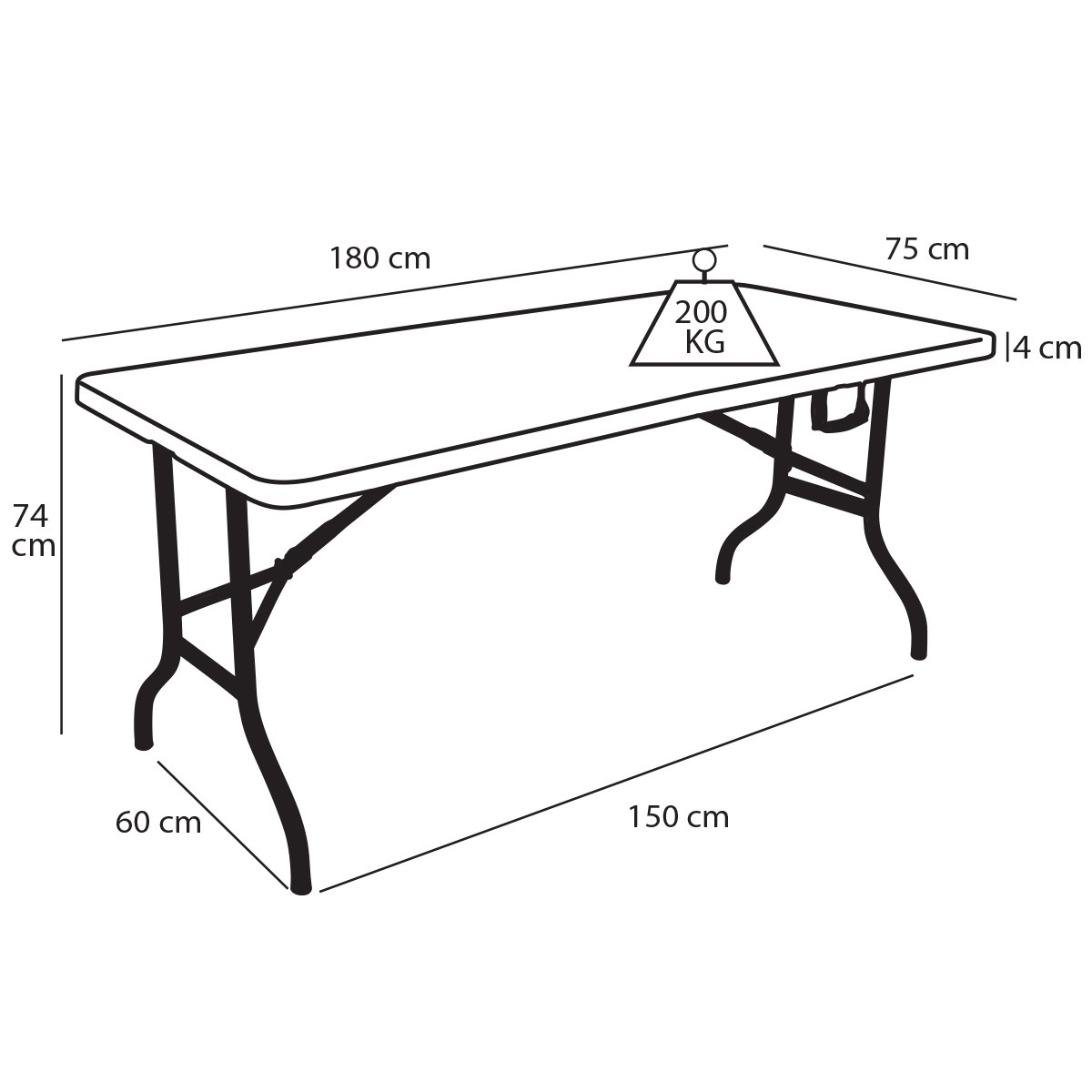 Table pliante monobloc 183 cm - 8 places - Polyéthylène haute densité et acier époxy - Intérieur/Extérieur - Charge 200 kg_1